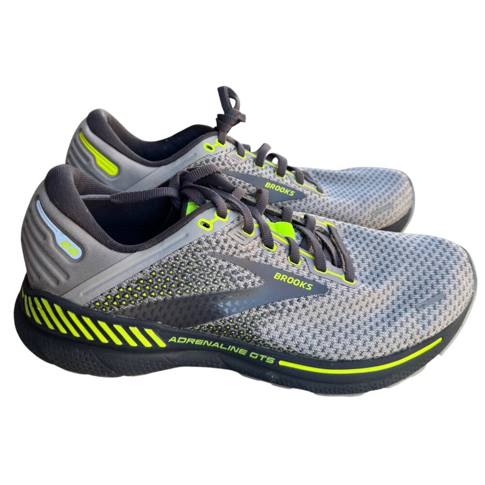 Brooks Adrenaline GTS 22 Mens Running Shoes Size 9 Gray & Neon Yellow